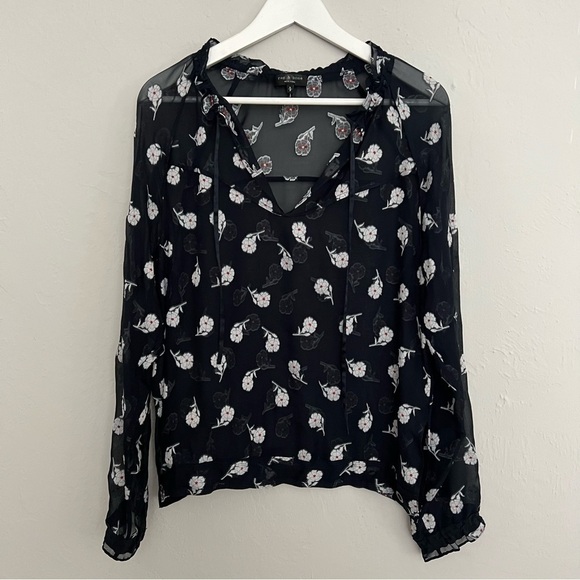 Rag & Bone Bennett Sheer Silk Blend Floral Blouse Navy White Size Small - Picture 6 of 15